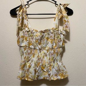 Floral print smocked ruffled top